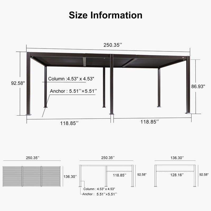 PURPLE LEAF Louvered Pergola Outdoor Adjustable Roof Modern Patio Aluminum Pergola for Deck Backyard Garden Hardtop Gazebo