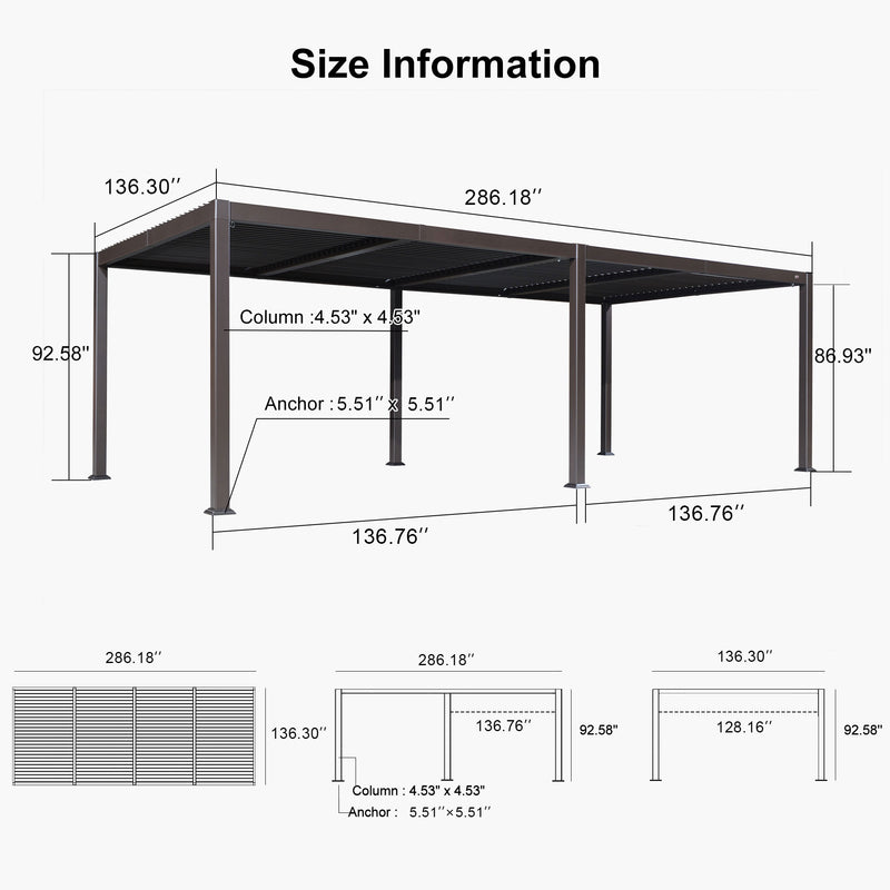 PURPLE LEAF Louvered Pergola Outdoor Adjustable Roof Modern Patio Aluminum Pergola for Deck Backyard Garden Hardtop Gazebo