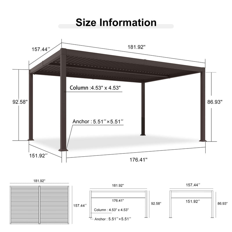 PURPLE LEAF Louvered Pergola Outdoor Adjustable Roof Modern Patio Aluminum Pergola for Deck Backyard Garden Hardtop Gazebo
