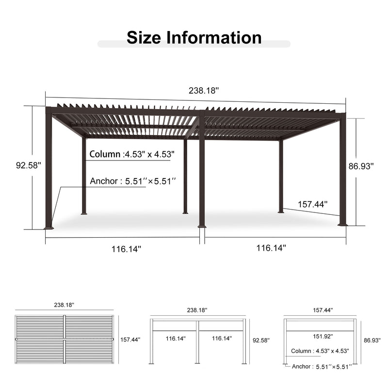 PURPLE LEAF Louvered Pergola Outdoor Adjustable Roof Modern Patio Aluminum Pergola for Deck Backyard Garden Hardtop Gazebo