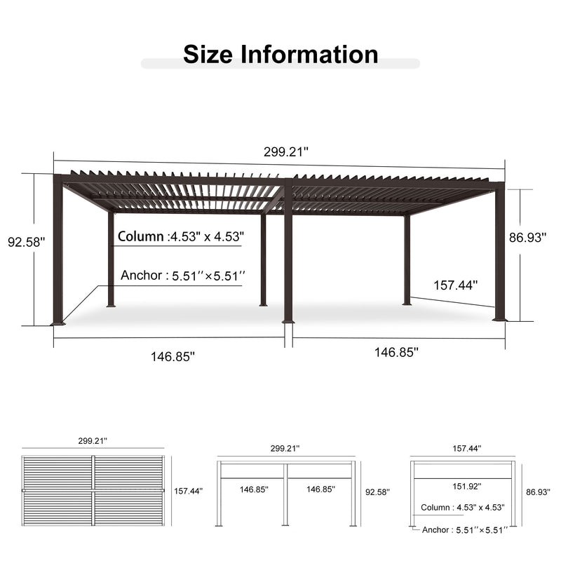 PURPLE LEAF Louvered Pergola Outdoor Adjustable Roof Modern Patio Aluminum Pergola for Deck Backyard Garden Hardtop Gazebo