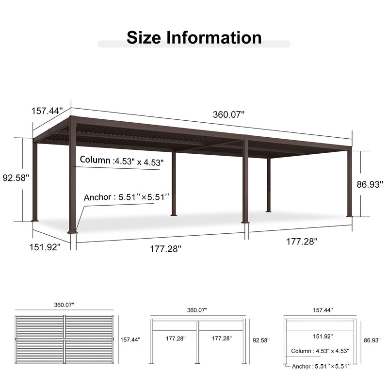 PURPLE LEAF Louvered Pergola Outdoor Adjustable Roof Modern Patio Aluminum Pergola for Deck Backyard Garden Hardtop Gazebo