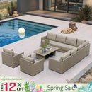 PURPLE LEAF Sanori L-Shaped Patio Couch Set Modular Sofa with Beige Cushions and Ottoman for Backyard