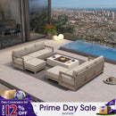 PURPLE LEAF Caesar L-shaped Patio Conversation Set with Khaki Cushion Pillows and Ottoman Couch for Backyard Porch