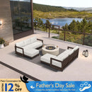 PURPLE LEAF Caesar L-shaped Patio Conversation Set with Bronze Cushion Pillows and Ottoman Couch for Backyard Porch