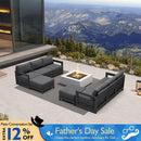 PURPLE LEAF Caesar L-shaped Patio Conversation Set with Grey Cushion Pillows and Ottoman Couch for Backyard Porch