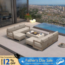 PURPLE LEAF Caesar L-shaped Patio Conversation Set with Khaki Cushion Pillows and Ottoman Couch for Backyard Porch