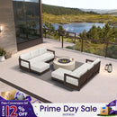 PURPLE LEAF Caesar L-shaped Patio Conversation Set with Bronze Cushion Pillows and Ottoman Couch for Backyard Porch