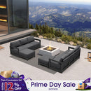 PURPLE LEAF Caesar L-shaped Patio Conversation Set with Grey Cushion Pillows and Ottoman Couch for Backyard Porch