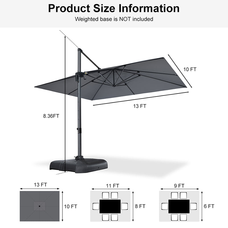 PURPLE LEAF Economical Square Outdoor Patio Umbrella Rectangle Cantilever Umbrella