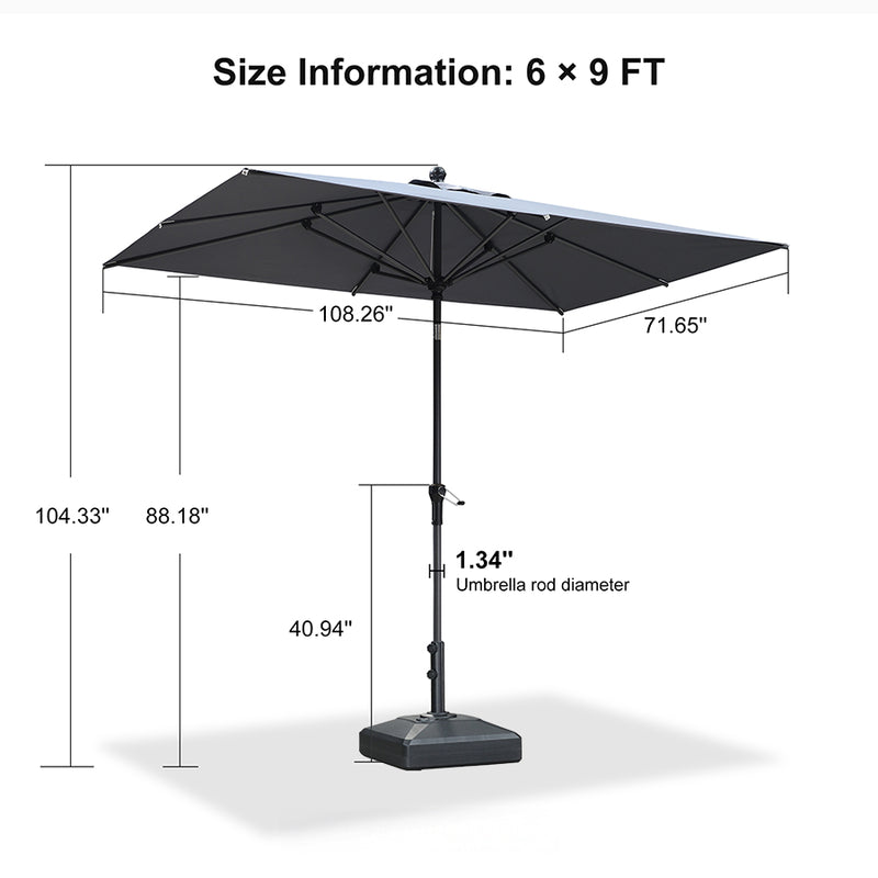 PURPLE LEAF Crank and Tilt Rectangular Outdoor Patio Market Umbrella with Base