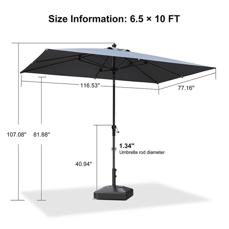 PURPLE LEAF Crank and Tilt Rectangular Outdoor Patio Market Umbrella with Base