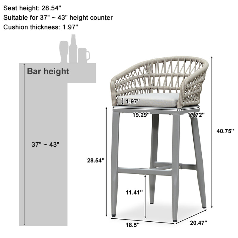 PURPLE LEAF Outdoor Bar Stools Counter Stools Rattan Bar Stools Chair Set of 2 with Backrest for Indoor or Outdoor, Kitchen lsland