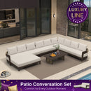 PURPLE LEAF Tuscany U-Shaped Patio Conversation Set with Removable Cushions and Pillows Bronze Aluminum Frame Outdoor Couch Sets for Porch Yard Garden