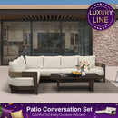 PURPLE LEAF Tuscany L-Shaped Patio Conversation Set with Removable Cushions and Pillows Bronze Aluminum Frame Outdoor Couch Sets for Porch Yard Garden