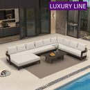 PURPLE LEAF Tuscany U-Shaped Patio Conversation Set with Removable Cushions and Pillows Bronze Aluminum Frame Outdoor Couch Sets for Porch Yard Garden