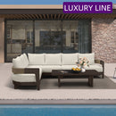 PURPLE LEAF Tuscany L-Shaped Patio Conversation Set with Removable Cushions and Pillows Bronze Aluminum Frame Outdoor Couch Sets for Porch Yard Garden