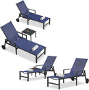 PURPLE LEAF Aluminum Outdoor Chaise Lounge with Wheels and Armrests for Pool Backyard Beach - Purple Leaf Garden