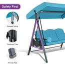 PURPLE LEAF Outdoor Patio Porch Swing with Stand, Chair with Adjustable Tilt Canopy All-Weather Steel Frame for Backyard Front Porch Lawn
