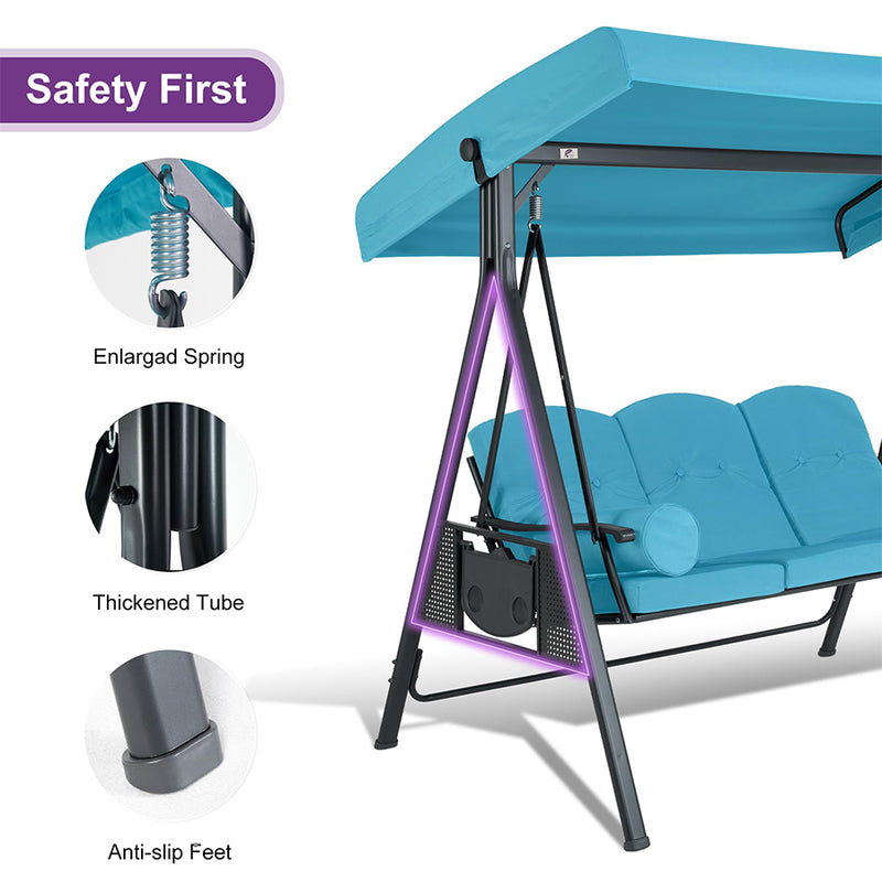 PURPLE LEAF Outdoor Patio Porch Swing with Stand, Chair with Adjustable Tilt Canopy All-Weather Steel Frame for Backyard Front Porch Lawn