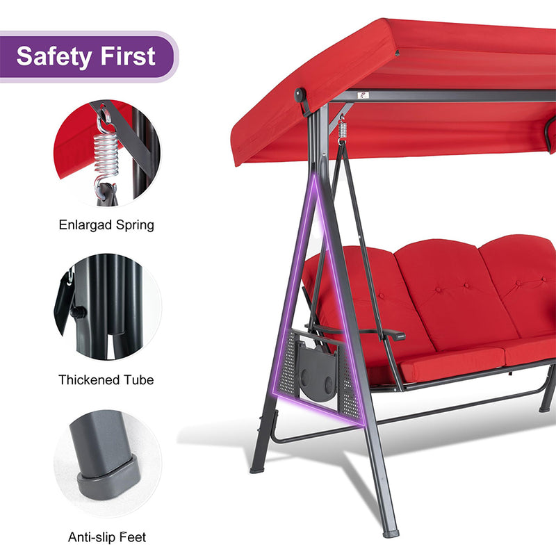 PURPLE LEAF Outdoor Patio Porch Swing with Stand, Chair with Adjustable Tilt Canopy All-Weather Steel Frame for Backyard Front Porch Lawn