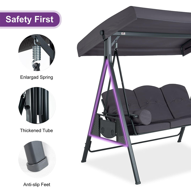 PURPLE LEAF Outdoor Patio Porch Swing with Stand, Chair with Adjustable Tilt Canopy All-Weather Steel Frame for Backyard Front Porch Lawn