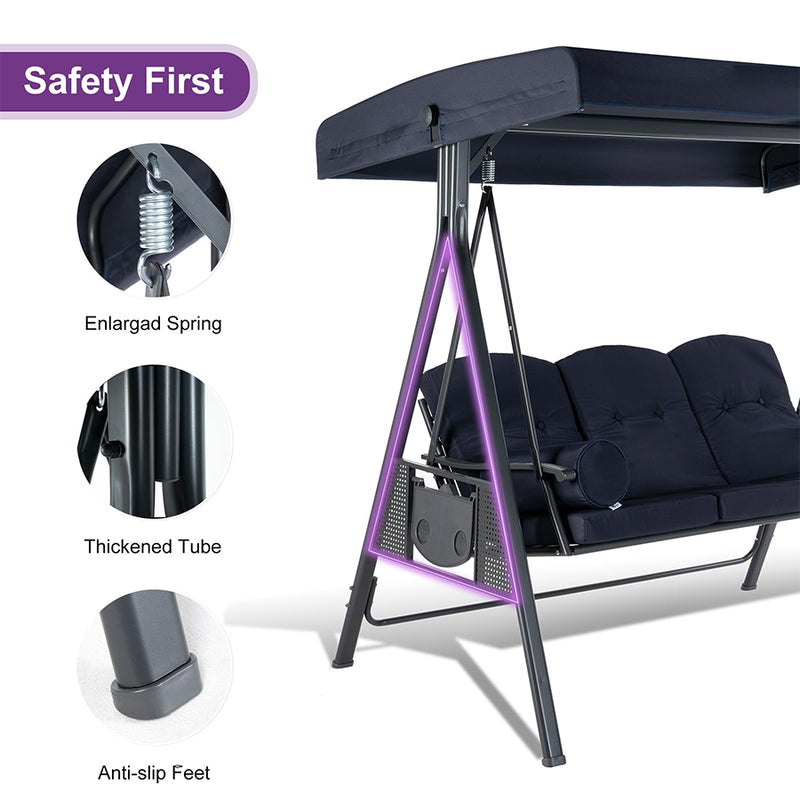PURPLE LEAF Outdoor Patio Porch Swing with Stand, Chair with Adjustable Tilt Canopy All-Weather Steel Frame for Backyard Front Porch Lawn