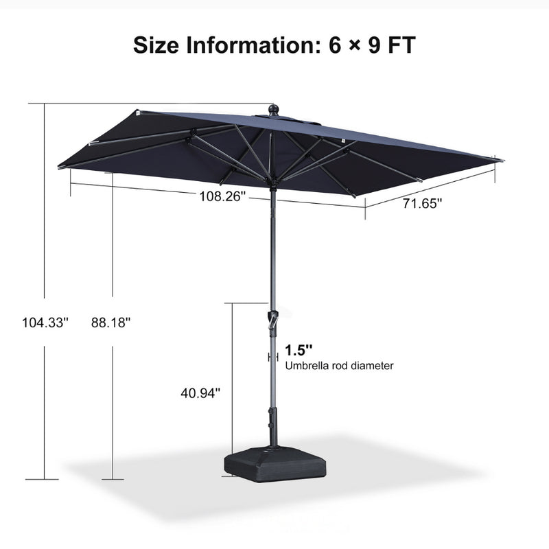 PURPLE LEAF Crank and Tilt Rectangular Outdoor Patio Market Umbrella with Base