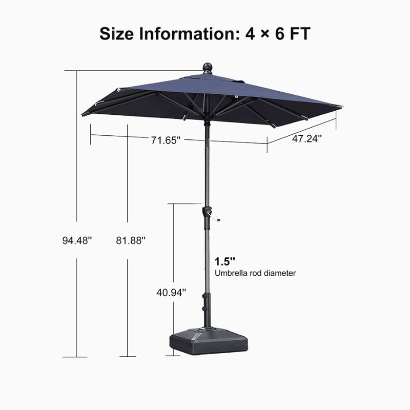PURPLE LEAF Crank and Tilt Rectangular Outdoor Patio Market Umbrella with Base