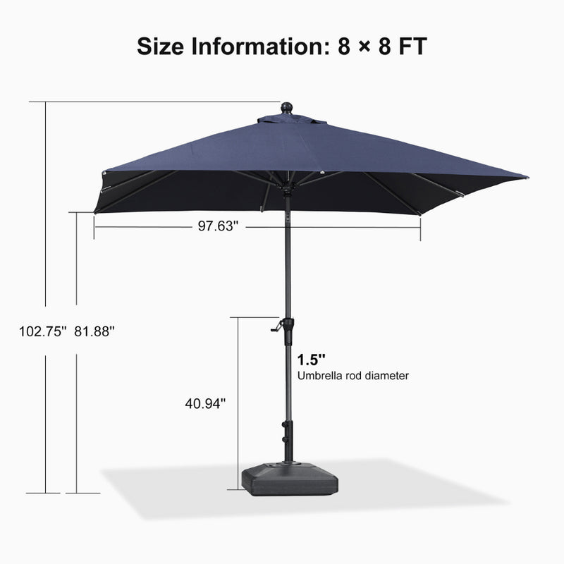 PURPLE LEAF Crank and Tilt Square Patio Table Umbrella with Base for Garden Porch