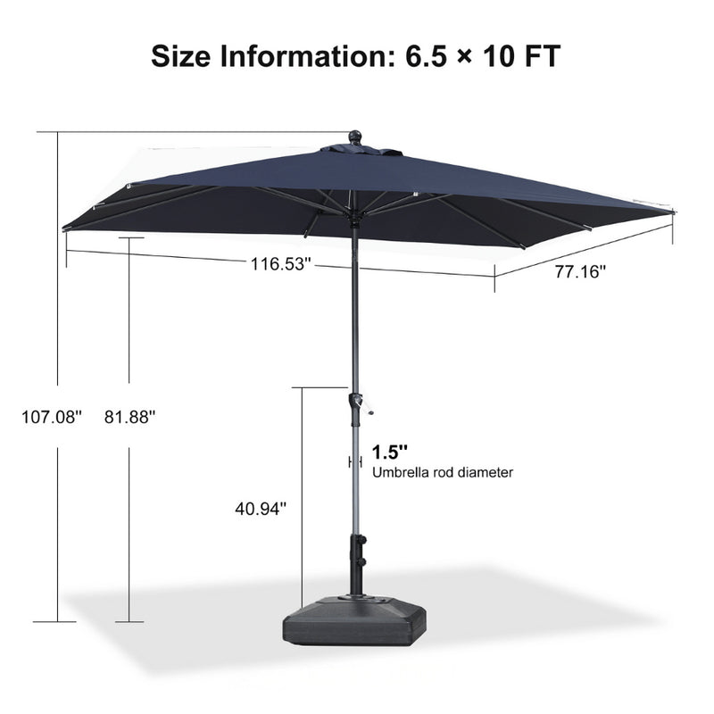 PURPLE LEAF Crank and Tilt Rectangular Outdoor Patio Market Umbrella with Base