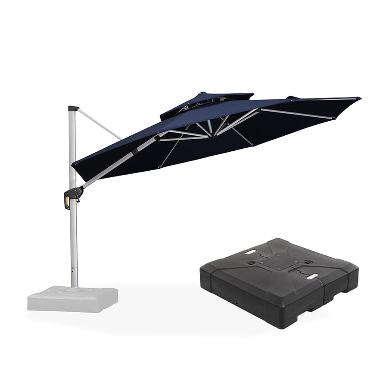 PURPLE LEAF Large Round Patio Cantilever Umbrella With Base for Deck, Pool, Backyard