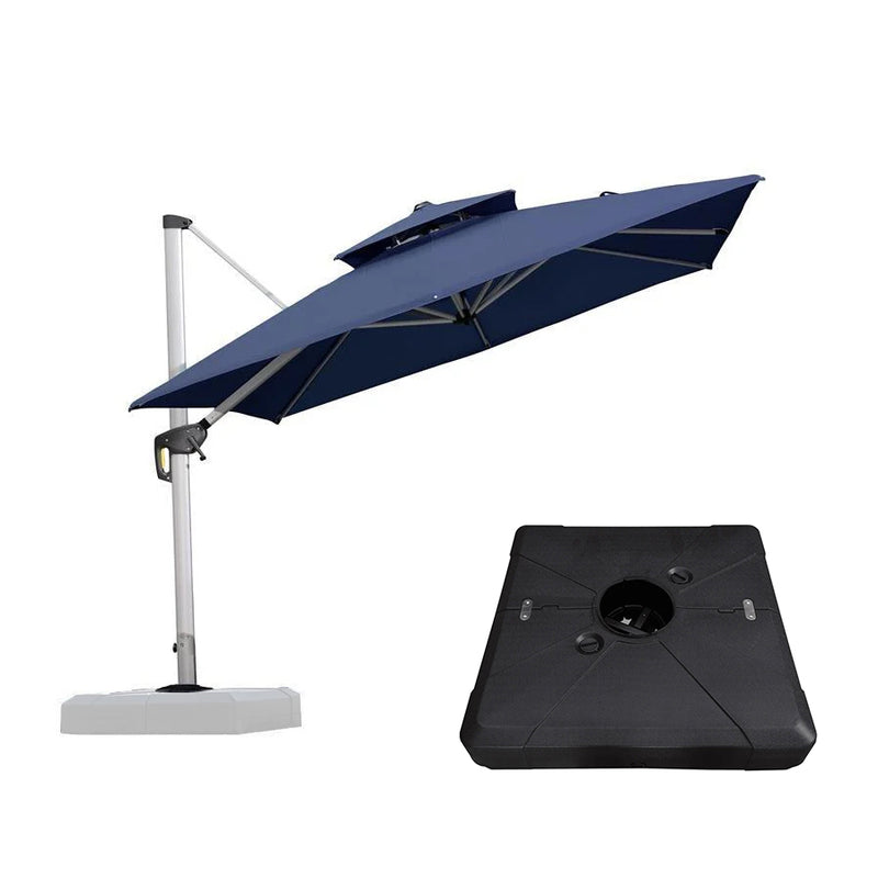 PURPLE LEAF Large Square Patio Cantilever Umbrella With Base for Garden Pool Porch