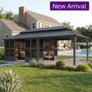 PURPLE LEAF Sunroom Hardtop Gazebo Solarium Grey Galvanized Steel Double Roof  All-Weather Aluminum Outdoor Screen House