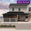 PURPLE LEAF Sunroom Hardtop Gazebo Solarium Wood Grain  Galvanized Steel Double Roof All-Weather Aluminum Outdoor Screen House