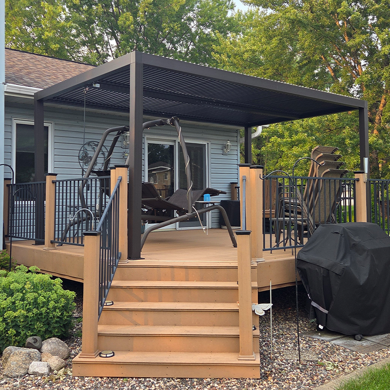 PURPLE LEAF Athena Outdoor Louvered Pergola Adjustable Metal Roof Bronze Hardtop Gazebo Patio Pavilion