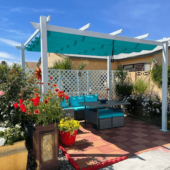 Outdoor Retractable Pergola with Sun Shade Canopy Cover White