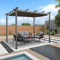 Outdoor Retractable Metal Pergola with Sun Shade Canopy-Purple Leaf Garden