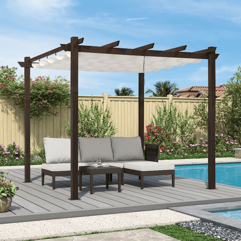 Outdoor Retractable Metal Pergola with Canopy For Garden -Purple Leaf Garden