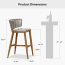 PURPLE LEAF Outdoor Bar Stool Set of 2 Modern Rattan Bar Chairs with Woven Rope Back Wicker Patio Barstools for Indoor Kitchen Garden