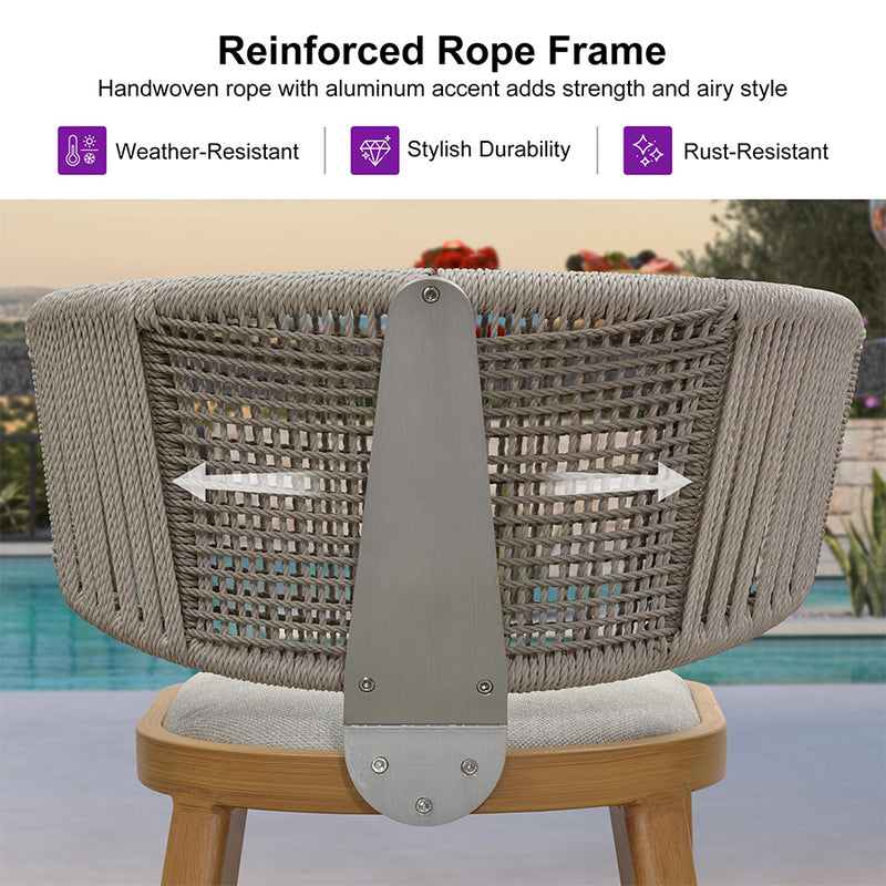 PURPLE LEAF Outdoor Bar Stool Set of 2 Modern Rattan Bar Chairs with Woven Rope Back Wicker Patio Barstools for Indoor Kitchen Garden