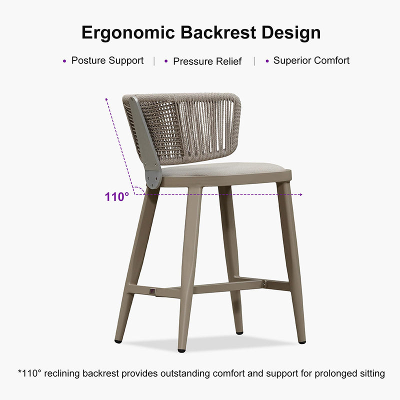 PURPLE LEAF Outdoor Bar Stool Set of 2 Modern Rattan Bar Chairs with Woven Rope Back Wicker Patio Barstools for Indoor Kitchen Garden