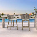 PURPLE LEAF Outdoor Bar Stool Set of 2 Modern Rattan Bar Chairs with Woven Rope Back Wicker Patio Barstools for Indoor Kitchen Garden