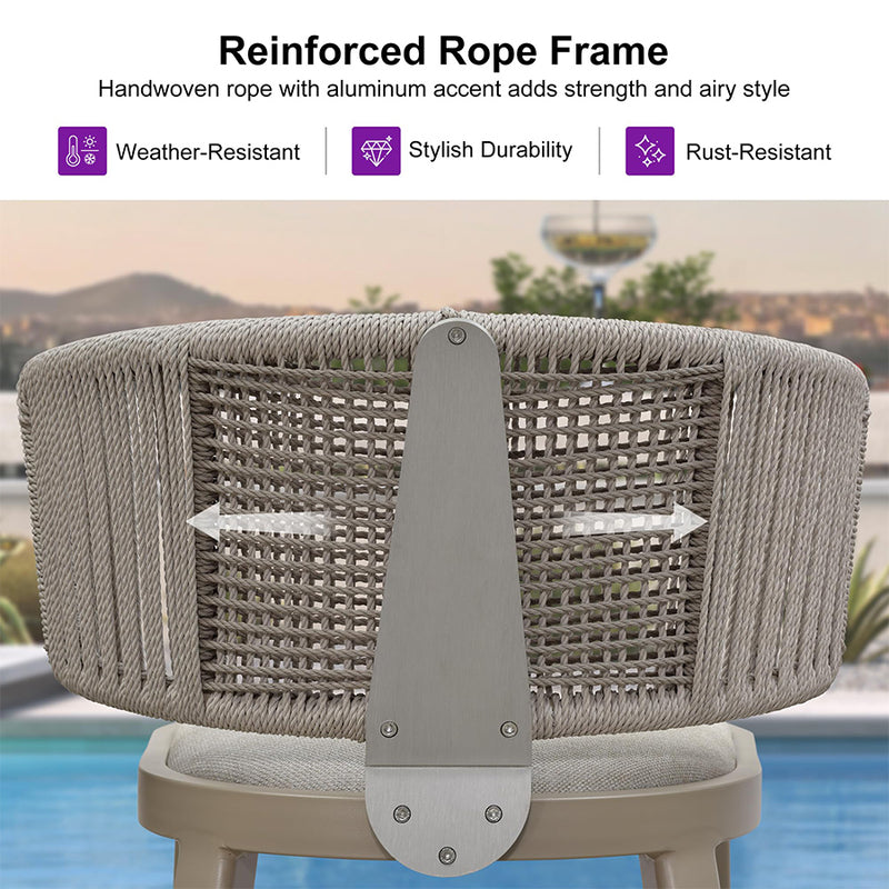 PURPLE LEAF Outdoor Bar Stool Set of 2 Modern Rattan Bar Chairs with Woven Rope Back Wicker Patio Barstools for Indoor Kitchen Garden