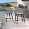 Modern outdoor bar stools set with woven rope back and cushioned seat, patio furniture