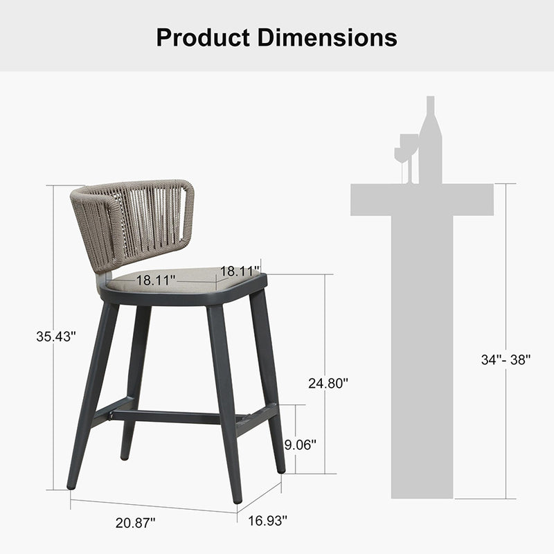 PURPLE LEAF Outdoor Bar Stool Set of 2 Modern Rattan Bar Chairs with Woven Rope Back Wicker Patio Barstools for Indoor Kitchen Garden