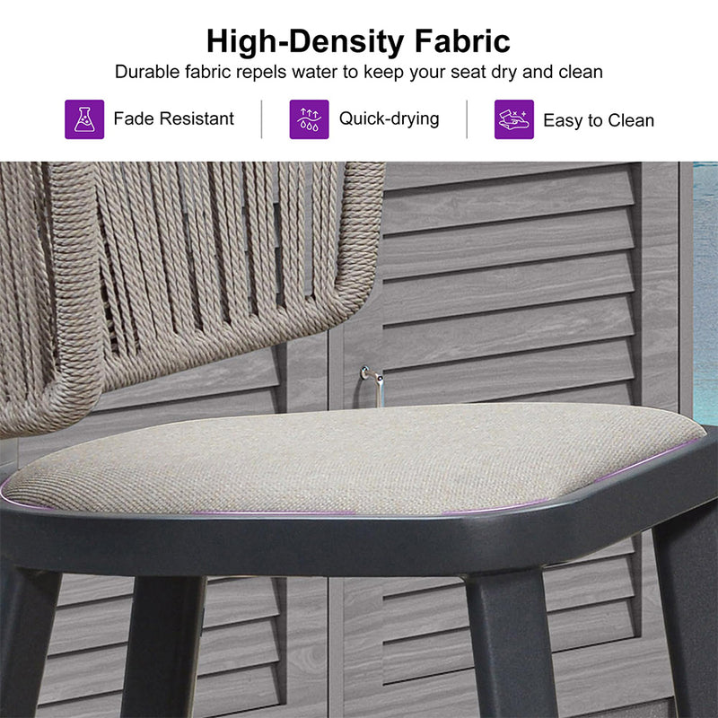 PURPLE LEAF Outdoor Bar Stool Set of 2 Modern Rattan Bar Chairs with Woven Rope Back Wicker Patio Barstools for Indoor Kitchen Garden