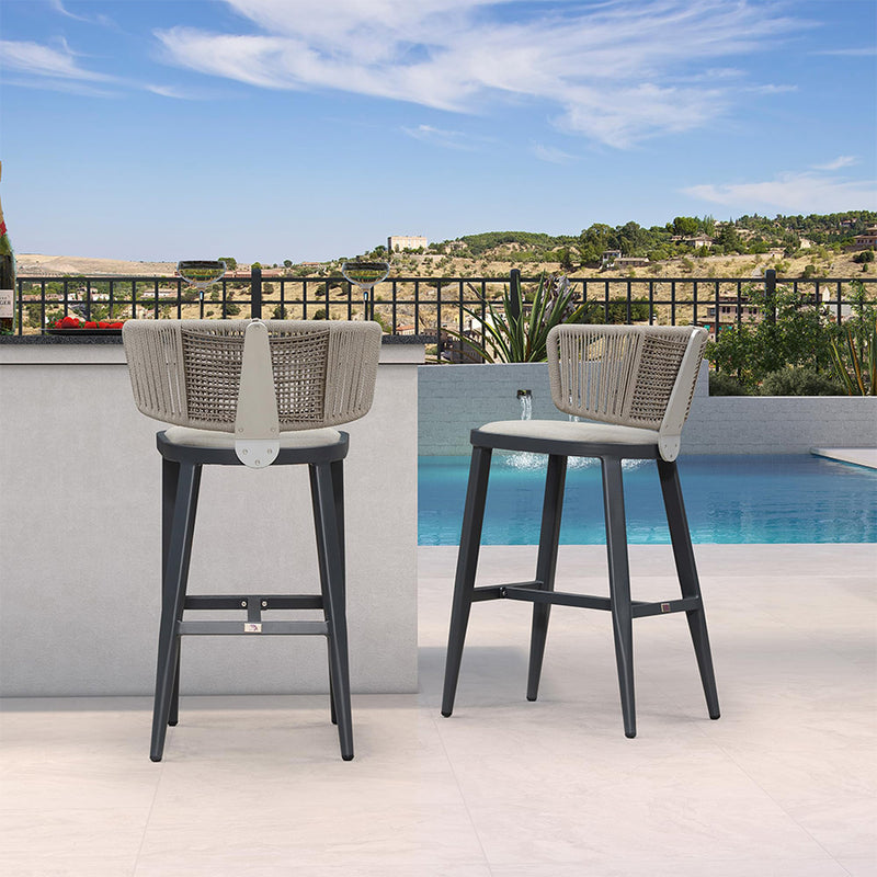 PURPLE LEAF Outdoor Bar Stool Set of 2 Modern Rattan Bar Chairs with Woven Rope Back Wicker Patio Barstools for Indoor Kitchen Garden