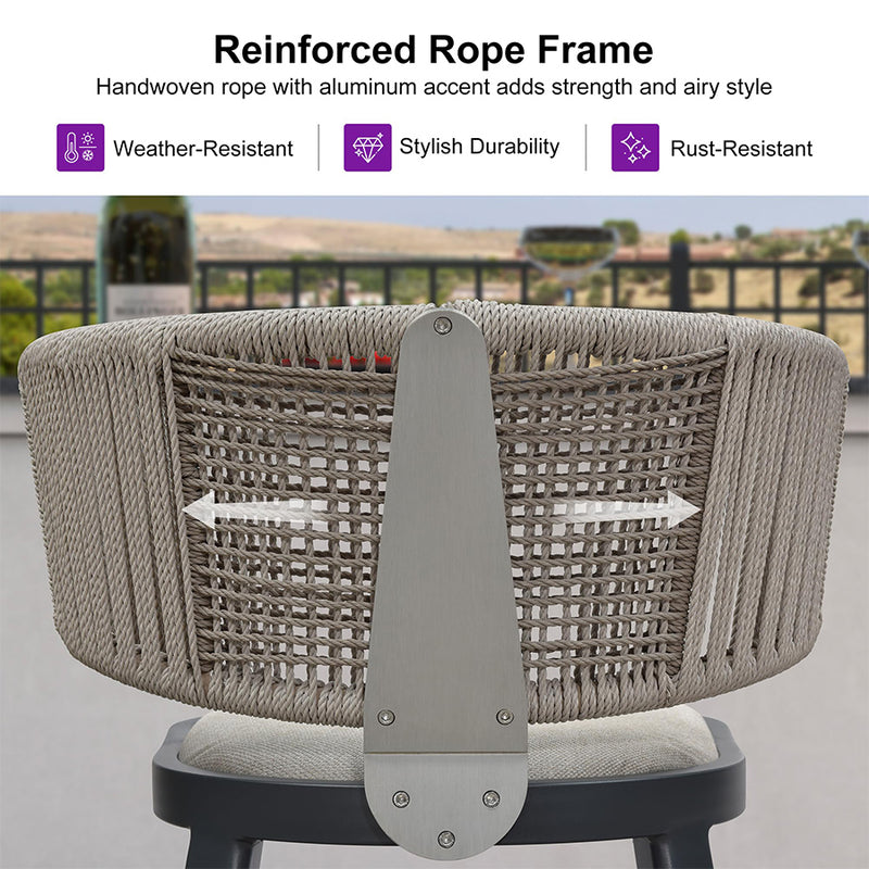 PURPLE LEAF Outdoor Bar Stool Set of 2 Modern Rattan Bar Chairs with Woven Rope Back Wicker Patio Barstools for Indoor Kitchen Garden