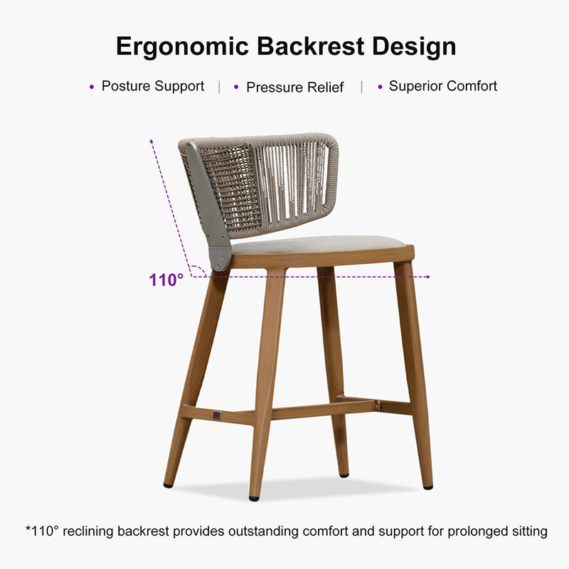 PURPLE LEAF Outdoor Bar Stool Set of 2 Modern Rattan Bar Chairs with Woven Rope Back Wicker Patio Barstools for Indoor Kitchen Garden